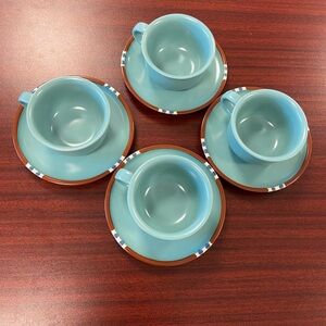 DANSK MESA TURQUOISE CUPS AND SAUCERS SET OF 4